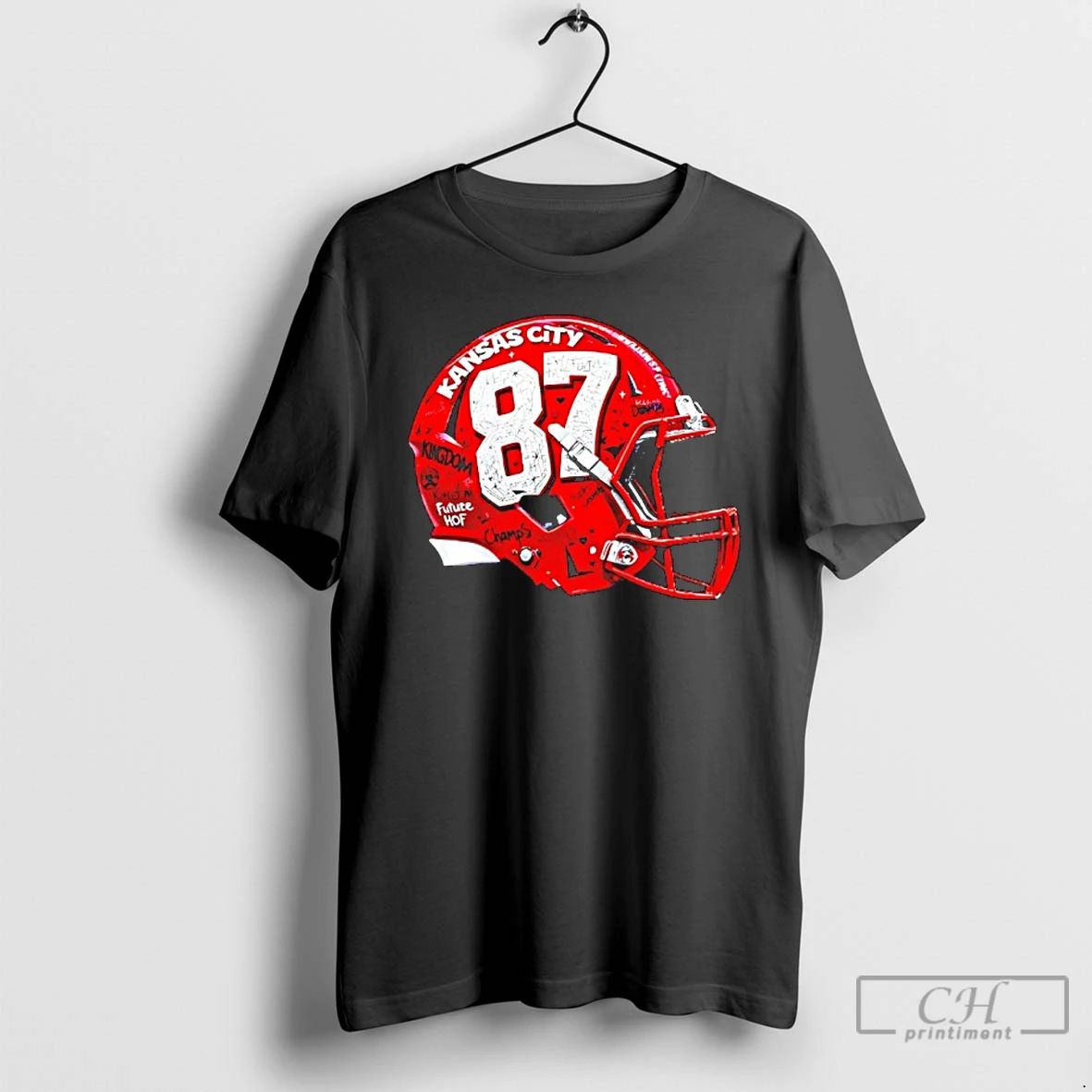 Classic Kansas City Chiefs Travis Kelce 87 Graffiti Helmet T Shirts Unisex T-shirt, Sweatshirt, Hoodie, Long Sleeve Tee - T-Shirt, Sweatshirt, Hoodie