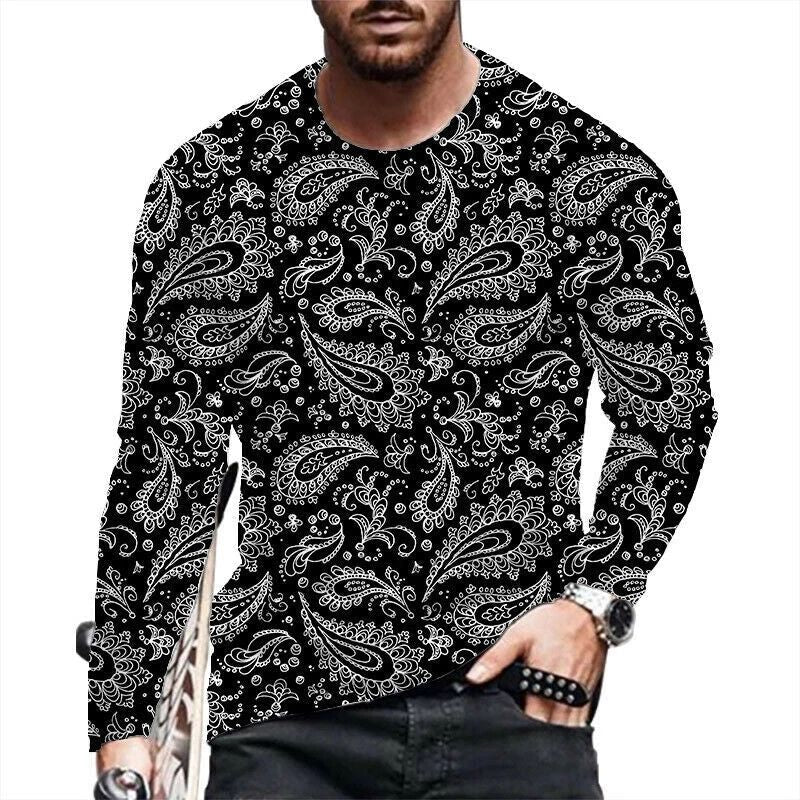 T Shirt Men Paisley Graphic Fashion Long Sleeve Black Casual Vintage T-Shirt Unisex T-shirt, Sweatshirt, Hoodie, Long Sleeve Tee - T-Shirt, Sweatshirt, Hoodie