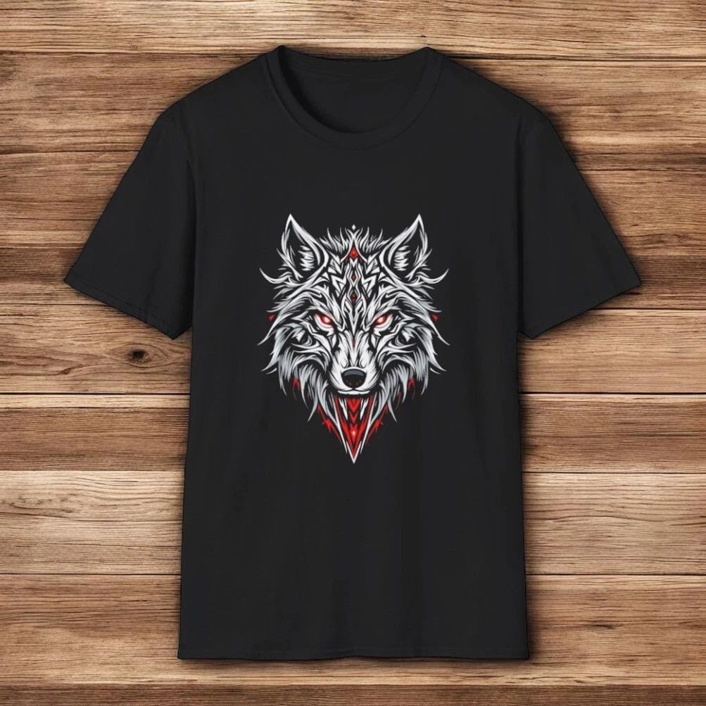 Wolf Graphic T-Shirt Tribal Alpha Wolf Red Eyes Black Cotton Tee Streetwear Unisex T-shirt, Sweatshirt, Hoodie, Long Sleeve Tee - T-Shirt, Sweatshirt, Hoodie
