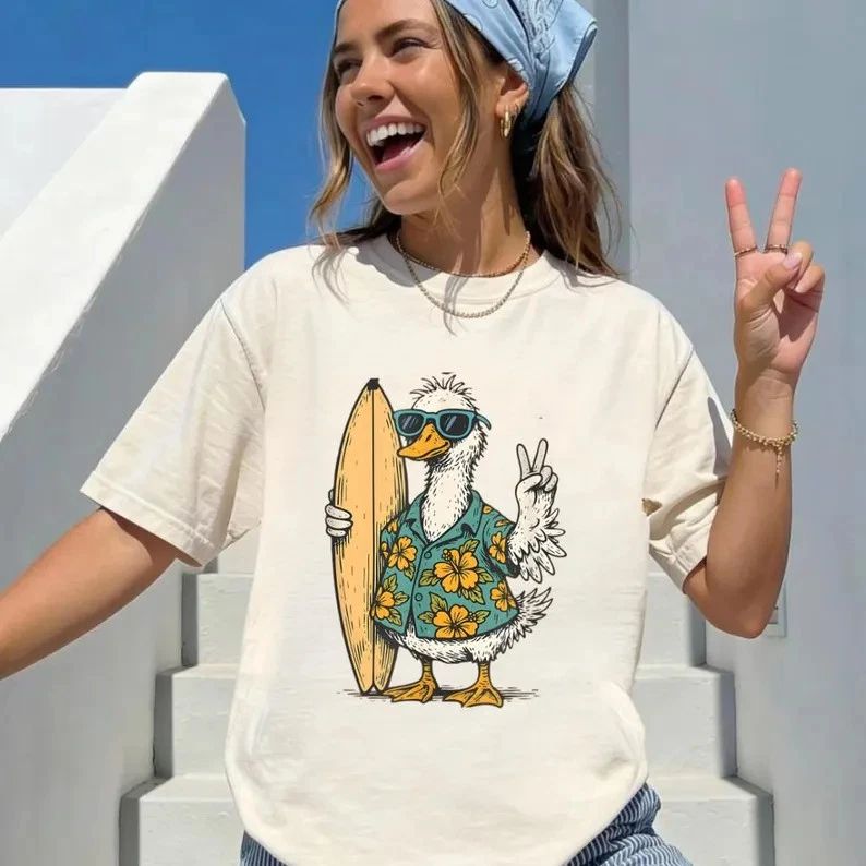 Surfing Duck Funny Beach Graphic Comfort Tee Unisex T-shirt, Sweatshirt, Hoodie, Long Sleeve Tee - T-Shirt, Sweatshirt, Hoodie