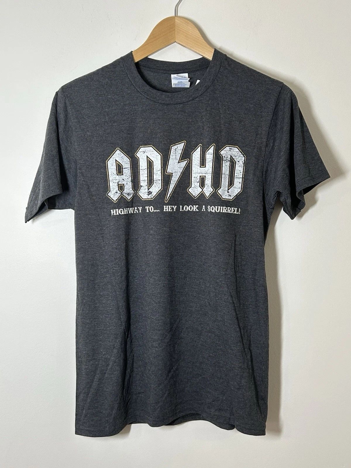 Port & Company Fan Favorite Men's Small ADHD Highway To Hey Look A Squirrel Unisex T-shirt, Sweatshirt, Hoodie, Long Sleeve Tee - T-Shirt, Sweatshirt, Hoodie