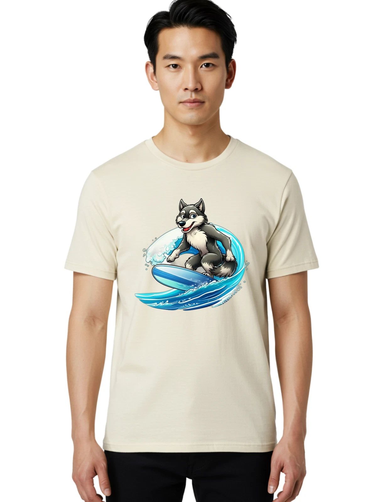 Surfing-Husky Mens Graphic Tee, 100% Cotton, Casual Summer Wear Unisex T-shirt, Sweatshirt, Hoodie, Long Sleeve Tee - T-Shirt, Sweatshirt, Hoodie
