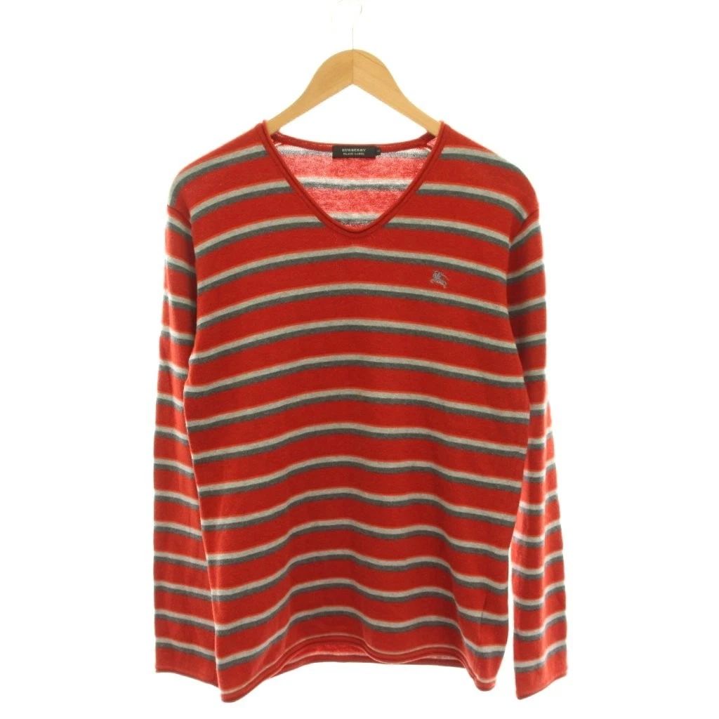 Burberry Black Label Knit Sweater Long Sleeve Border V Neck Black Used Unisex T-shirt, Sweatshirt, Hoodie, Long Sleeve Tee - T-Shirt, Sweatshirt, Hoodie