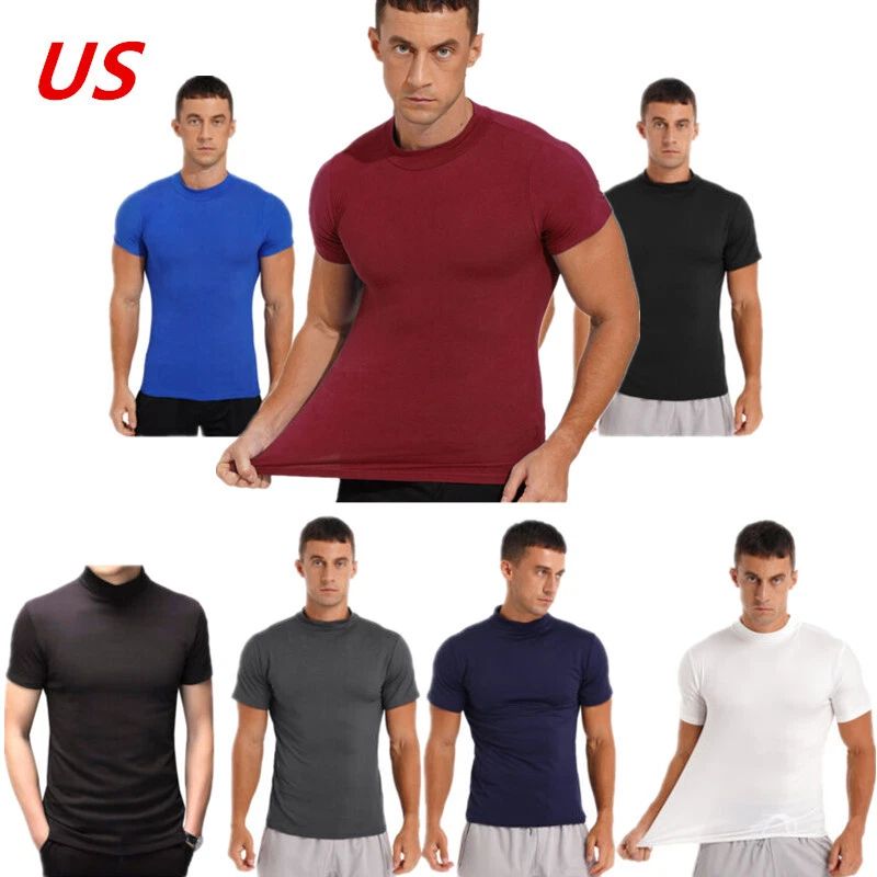 Men's Short Sleeve T-shirt Casual Fit Basic Tops Mock Neck Pullover Undershirt Unisex T-shirt, Sweatshirt, Hoodie, Long Sleeve Tee - T-Shirt, Sweatshirt, Hoodie