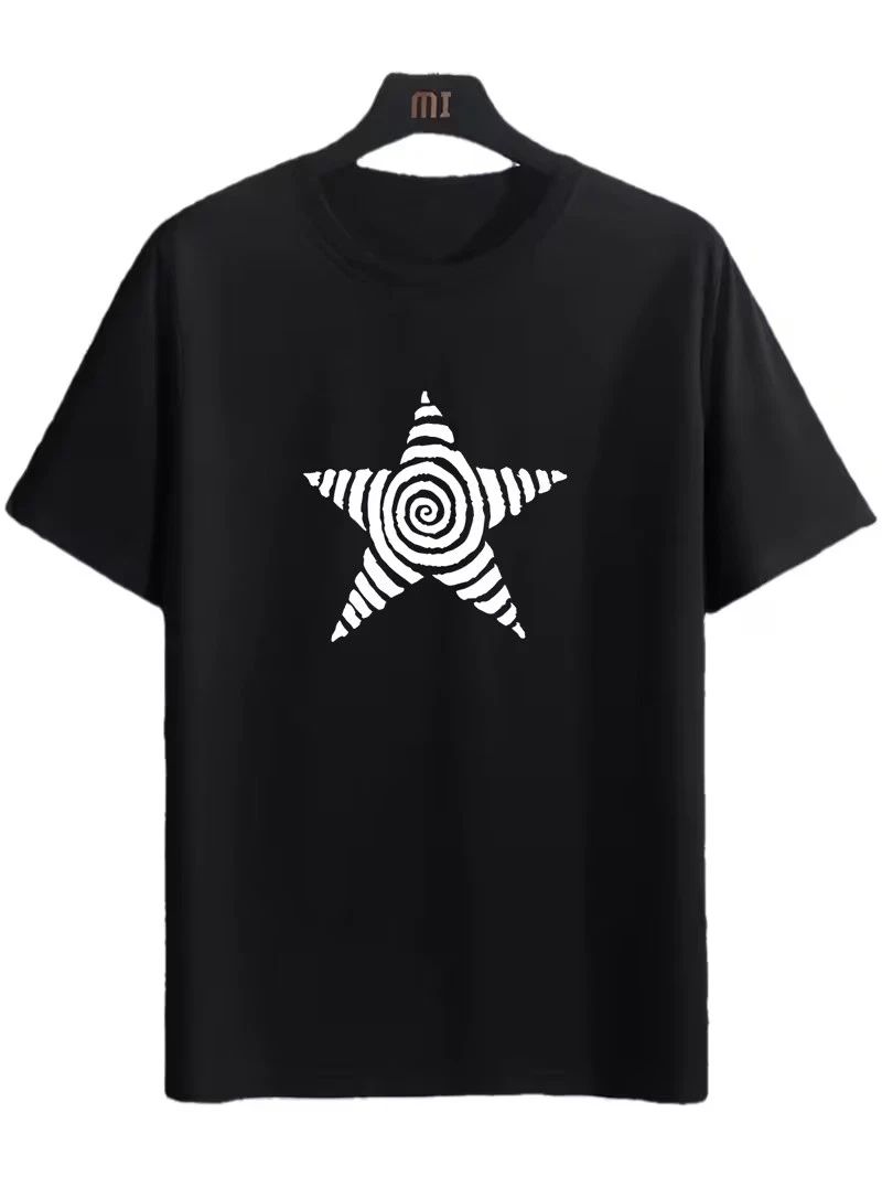 Star Print, Men's Round Crew Neck Short Sleeve, Simple Style Tee Fashion Regular Unisex T-shirt, Sweatshirt, Hoodie, Long Sleeve Tee - T-Shirt, Sweatshirt, Hoodie