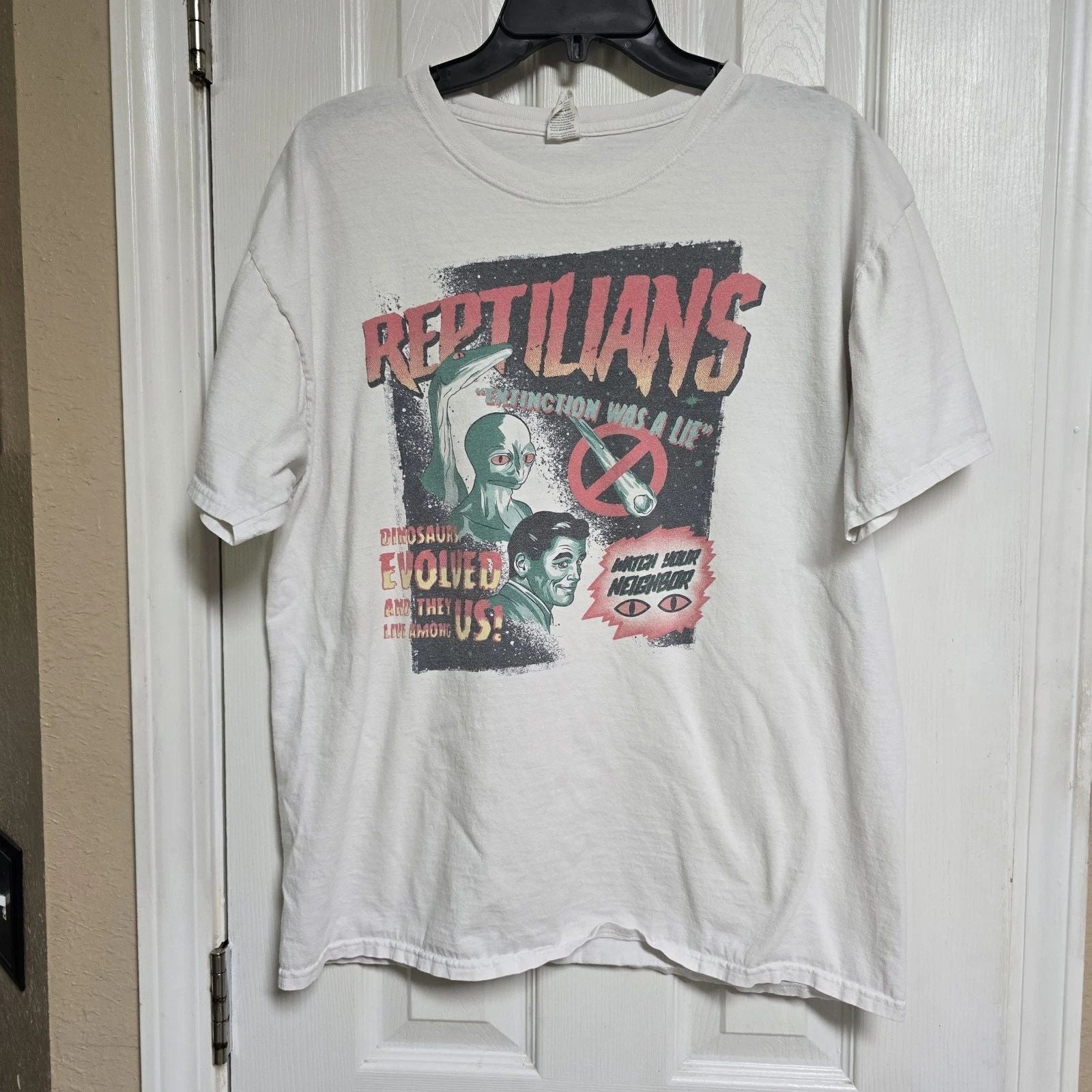 Reptilians Were Dinosaurs T-Shirt: Conspiracy Theory Sci-Fi Design Size 10 Unisex T-shirt, Sweatshirt, Hoodie, Long Sleeve Tee - T-Shirt, Sweatshirt, Hoodie