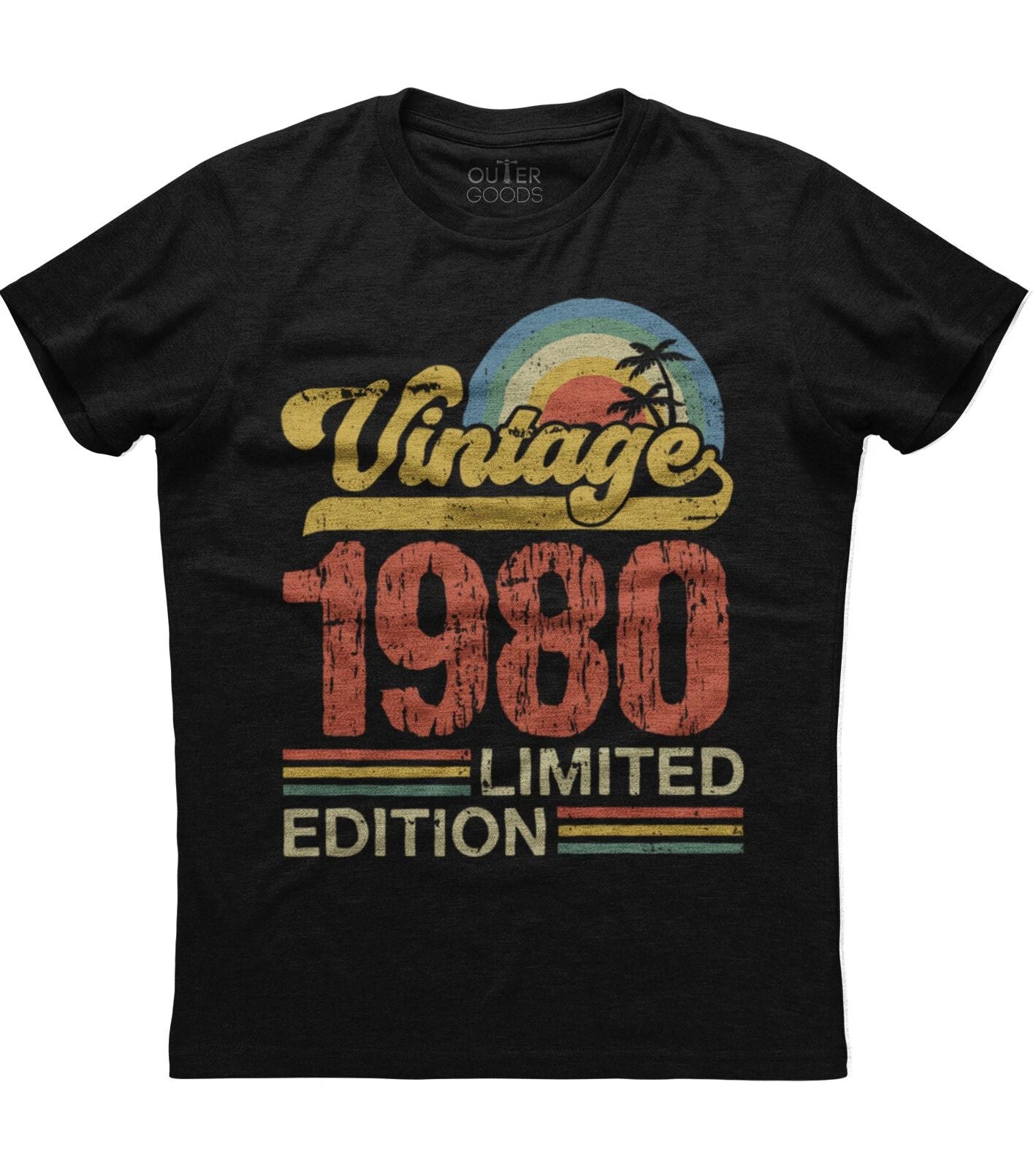 Birthday Gift Classic Old Vintage 1980 Limited Edition Rainbow Palm Tree T-shirt Unisex T-shirt, Sweatshirt, Hoodie, Long Sleeve Tee - T-Shirt, Sweatshirt, Hoodie