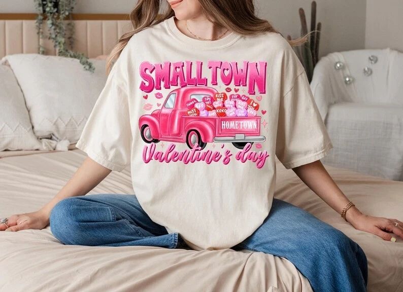 Small Town Valentine Colorful Heart Comfort T-Shirt  Rural Aesthetic Love Shirt Unisex T-shirt, Sweatshirt, Hoodie, Long Sleeve Tee - T-Shirt, Sweatshirt, Hoodie