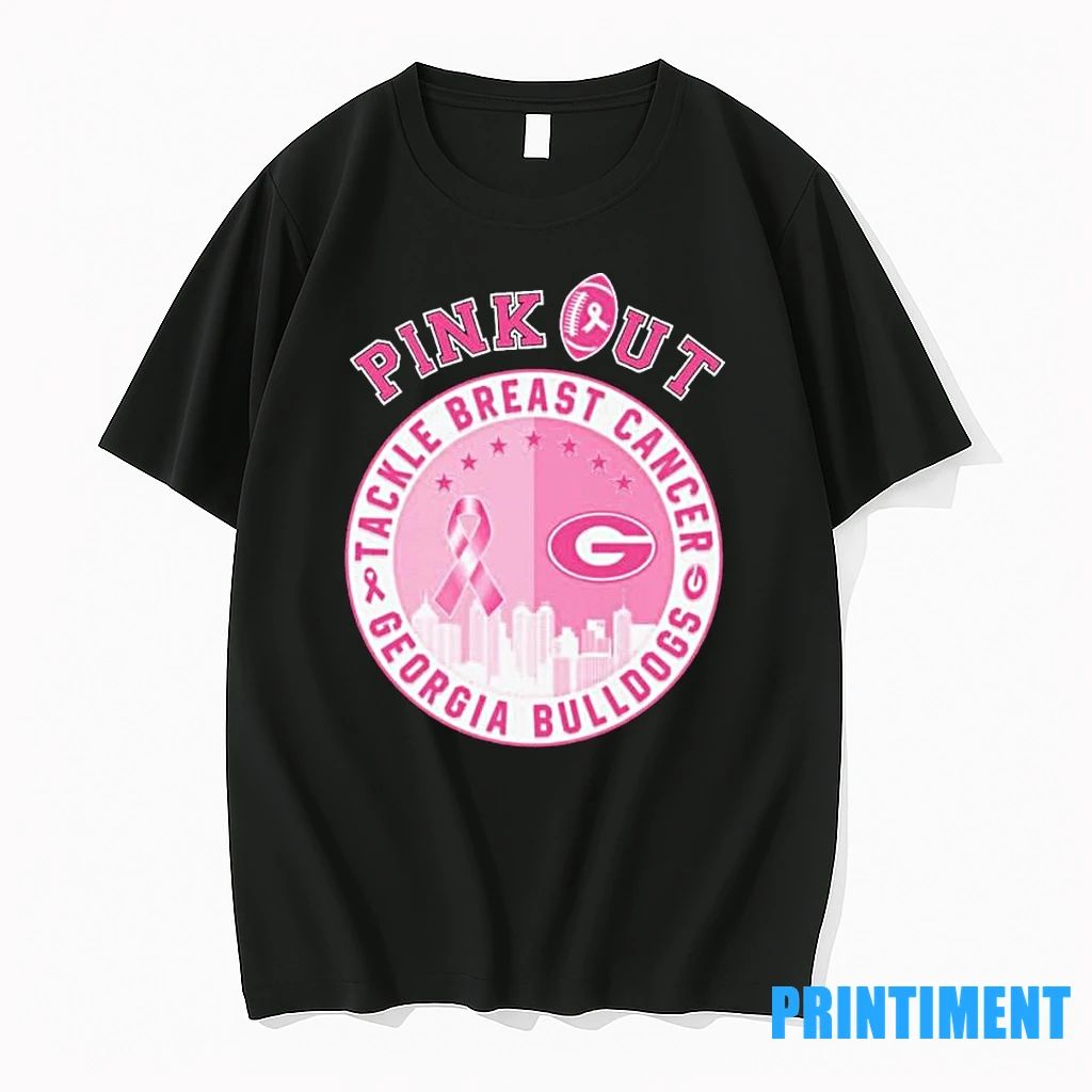 Pink Out Tackle Breast Cancer Georgia Bulldogs Skyline Tshirts Sweater Unisex T-shirt, Sweatshirt, Hoodie, Long Sleeve Tee - T-Shirt, Sweatshirt, Hoodie