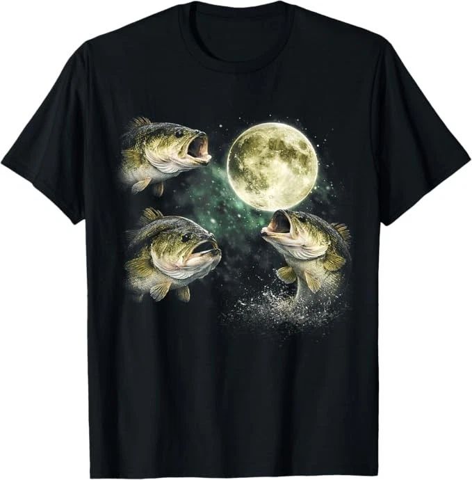 Bass Fish Howling to The Moon Vintage Angler Fisherman T-Shirt Unisex T-shirt, Sweatshirt, Hoodie, Long Sleeve Tee - T-Shirt, Sweatshirt, Hoodie