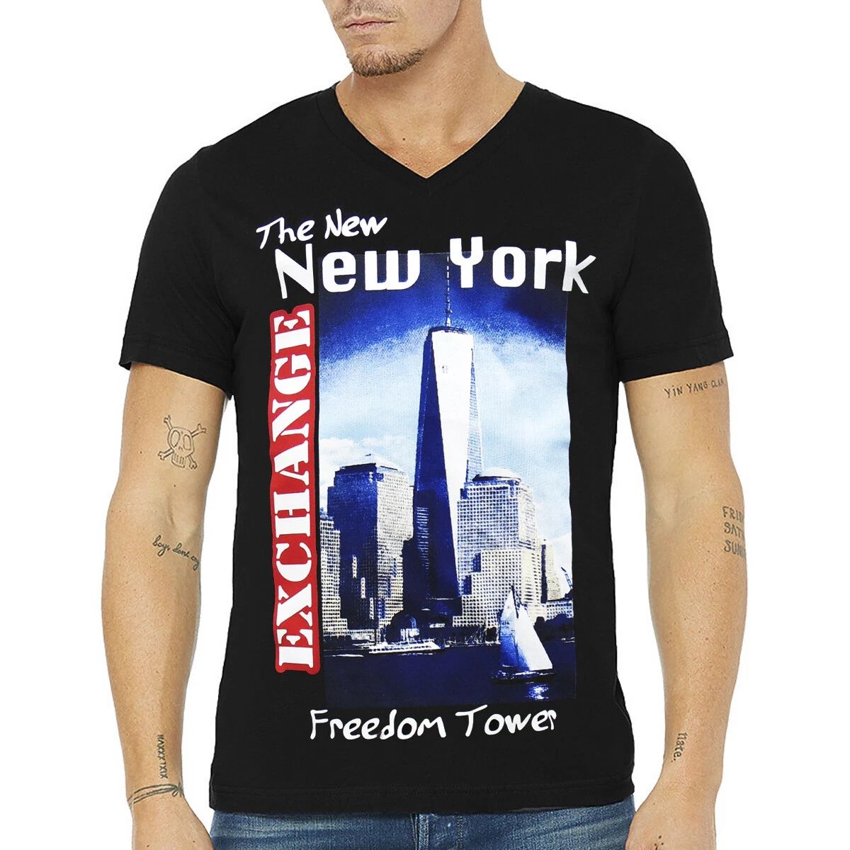 NWT THE NEW YORK FREEDOM TOWER EXCHANGE FASHION MEN'S BLACK V-NECK T-SHIRT Unisex T-shirt, Sweatshirt, Hoodie, Long Sleeve Tee - T-Shirt, Sweatshirt, Hoodie