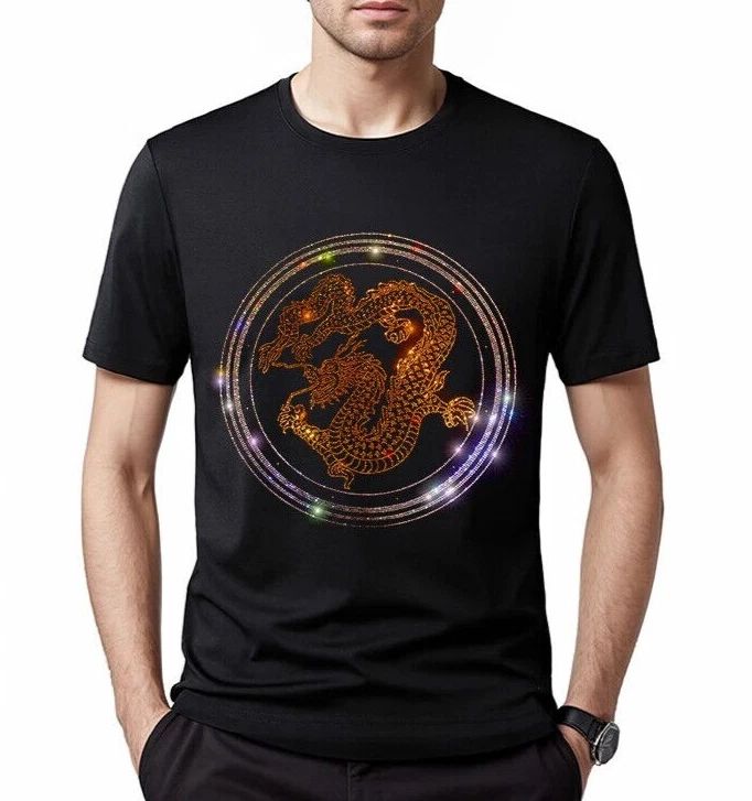 New Men Luxury Diamond Dragon Rhinestones Fashion T-Shirt High Quality Unisex T-shirt, Sweatshirt, Hoodie, Long Sleeve Tee - T-Shirt, Sweatshirt, Hoodie