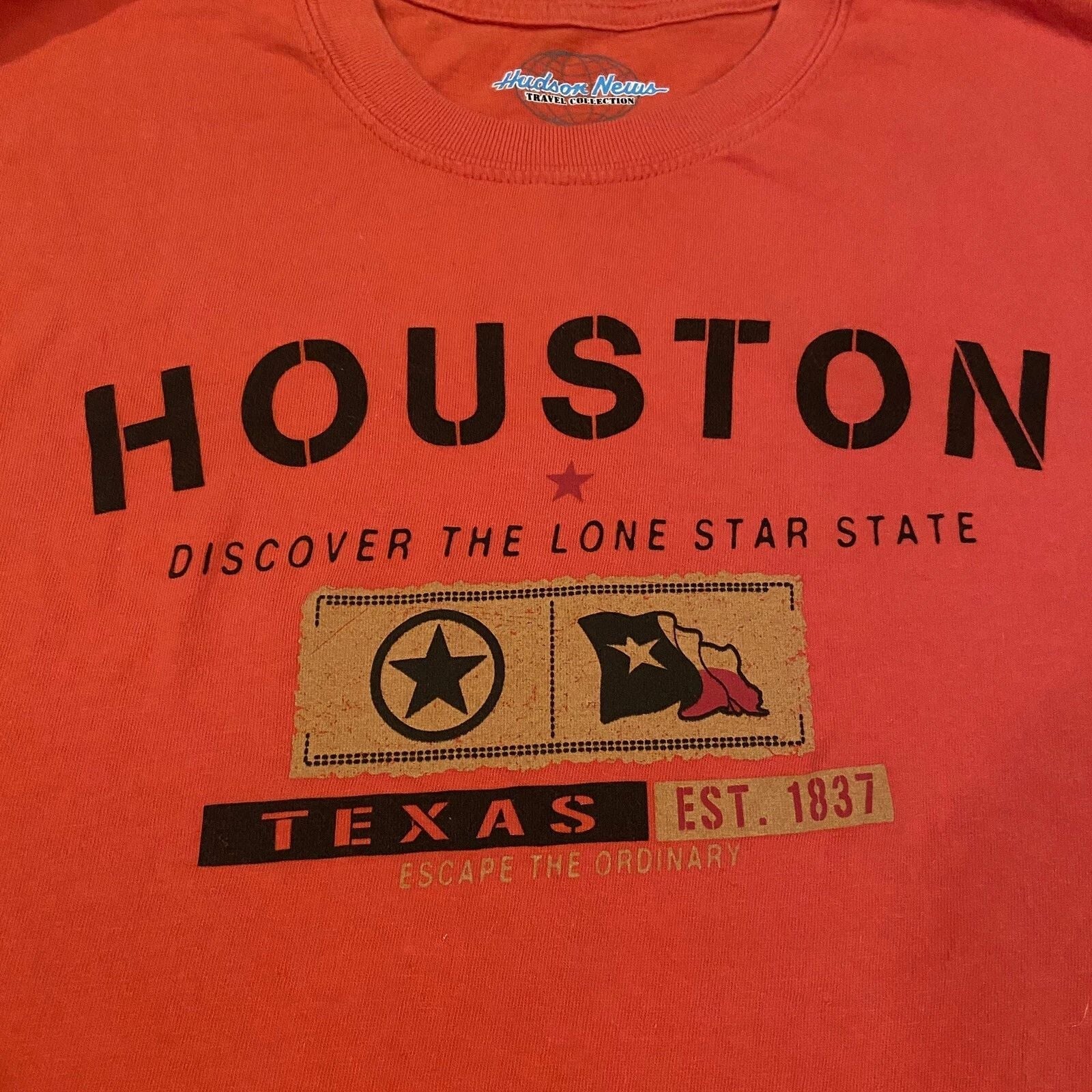 Houston Texas Graphic T-Shirt Mens L Orange Hudson News Travel Collection Tee Unisex T-shirt, Sweatshirt, Hoodie, Long Sleeve Tee - T-Shirt, Sweatshirt, Hoodie