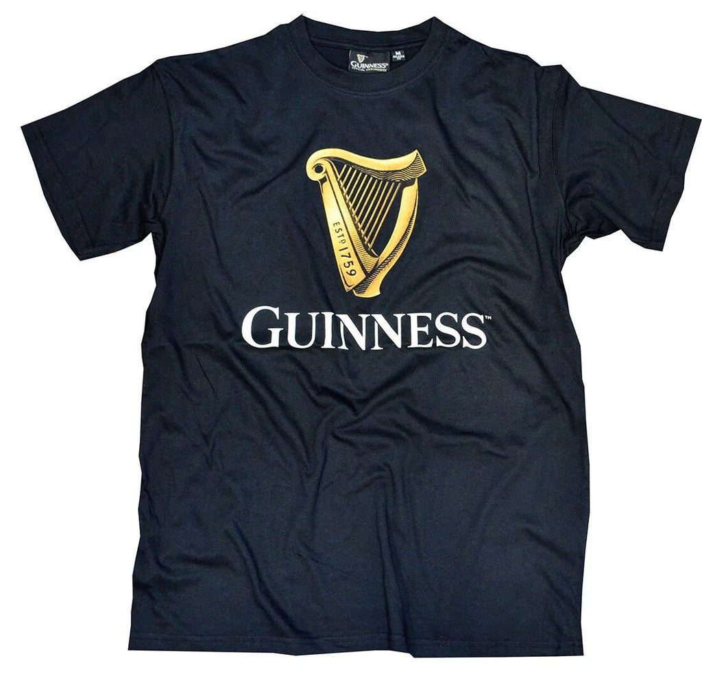 Traditional Craft Guinness Men's Black Cotton T-Shirt, Irish Gold Harp Design Unisex T-shirt, Sweatshirt, Hoodie, Long Sleeve Tee - T-Shirt, Sweatshirt, Hoodie