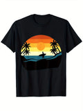 Men's Vintage Surf & Sunset Graphic T-Shirt - 100% Cotton, Short Sleeve, Crew Unisex T-shirt, Sweatshirt, Hoodie, Long Sleeve Tee - T-Shirt, Sweatshirt, Hoodie
