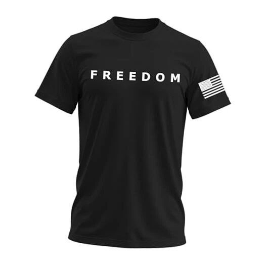 Freedom Shirt  Simple Freedom Text T X-Large Black Freedom - Flag on Sleeves Unisex T-shirt, Sweatshirt, Hoodie, Long Sleeve Tee - T-Shirt, Sweatshirt, Hoodie