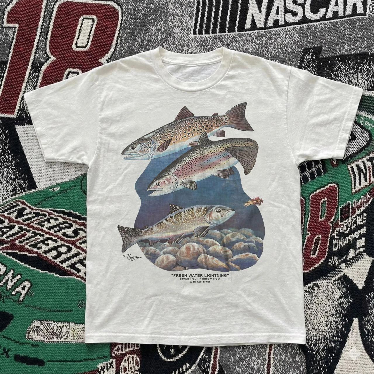 Vintage Style 90s Trout Fresh Water Lightning Angler Fly Fishing T Shirt Unisex T-shirt, Sweatshirt, Hoodie, Long Sleeve Tee - T-Shirt, Sweatshirt, Hoodie