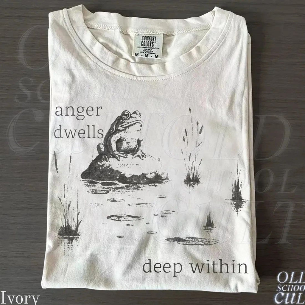Frog Graphic T-Shirt, Anger Dwells Deep Within Meme Tee, Comfort Colors Unisex T-shirt, Sweatshirt, Hoodie, Long Sleeve Tee - T-Shirt, Sweatshirt, Hoodie