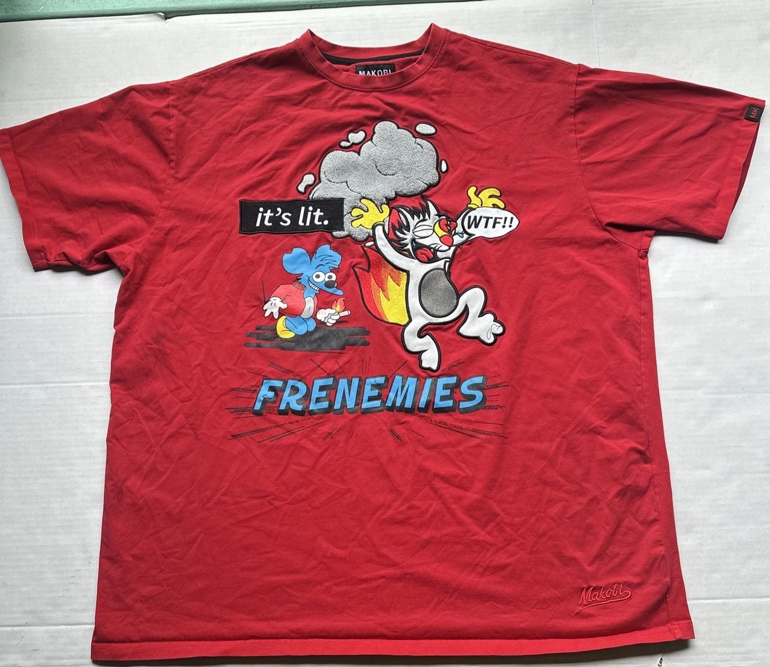 MAKOBI shirt Street Wear Frenemies Embroidered Patch Textured ReD WTF Cat 3XB Unisex T-shirt, Sweatshirt, Hoodie, Long Sleeve Tee - T-Shirt, Sweatshirt, Hoodie