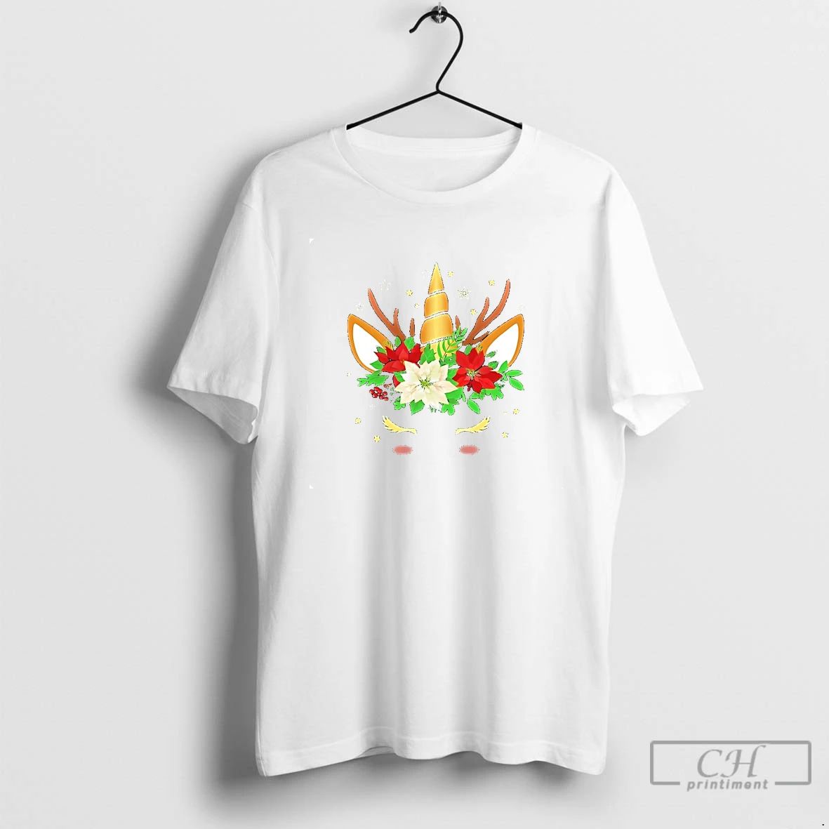 Classic Floral Antler Unicorn Christmas Lights T Shirts Unisex T-shirt, Sweatshirt, Hoodie, Long Sleeve Tee - T-Shirt, Sweatshirt, Hoodie