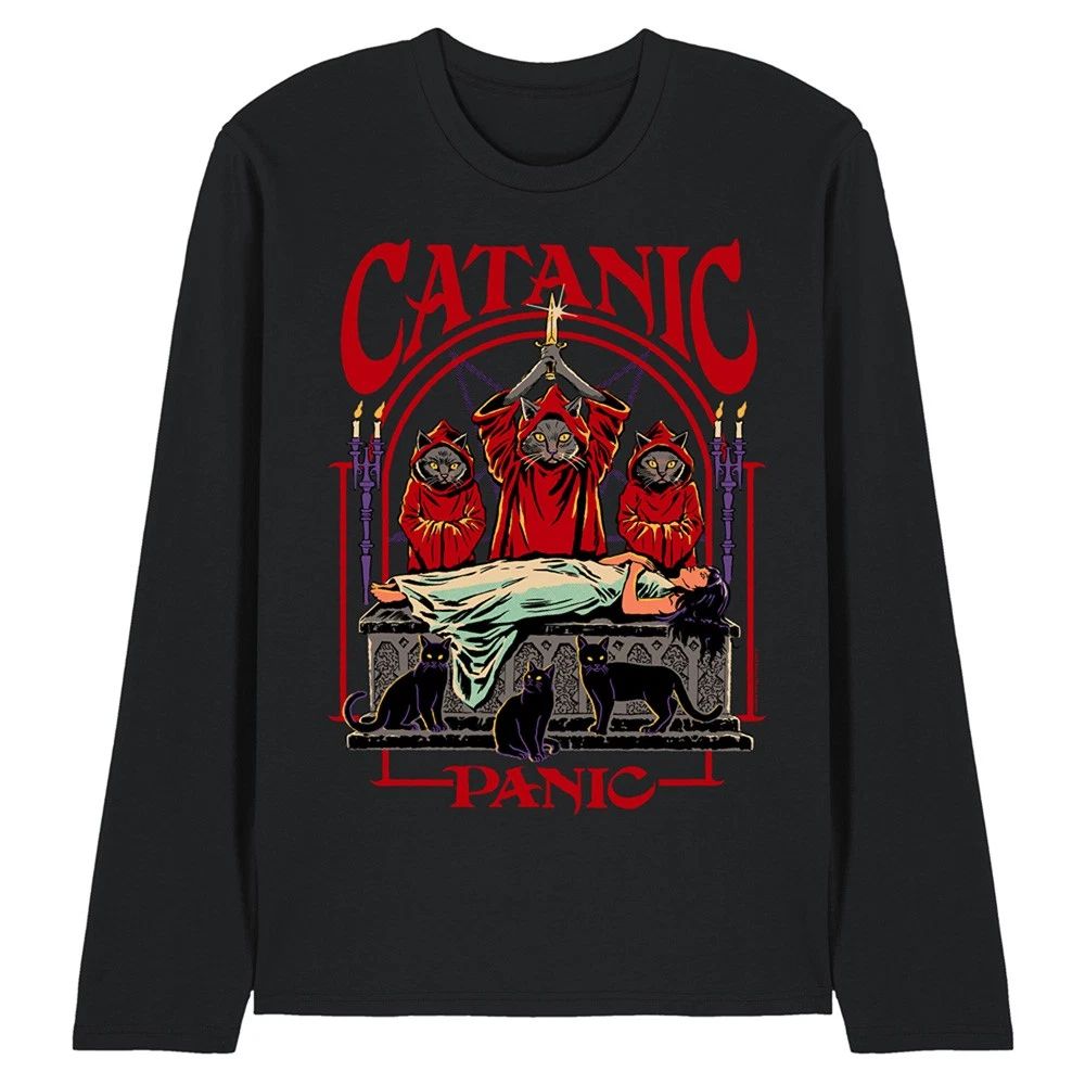 Steven Rhodes Catanic Panic Unisex Long Sleeve T-Shirt S-2XL, Black Unisex T-shirt, Sweatshirt, Hoodie, Long Sleeve Tee - T-Shirt, Sweatshirt, Hoodie
