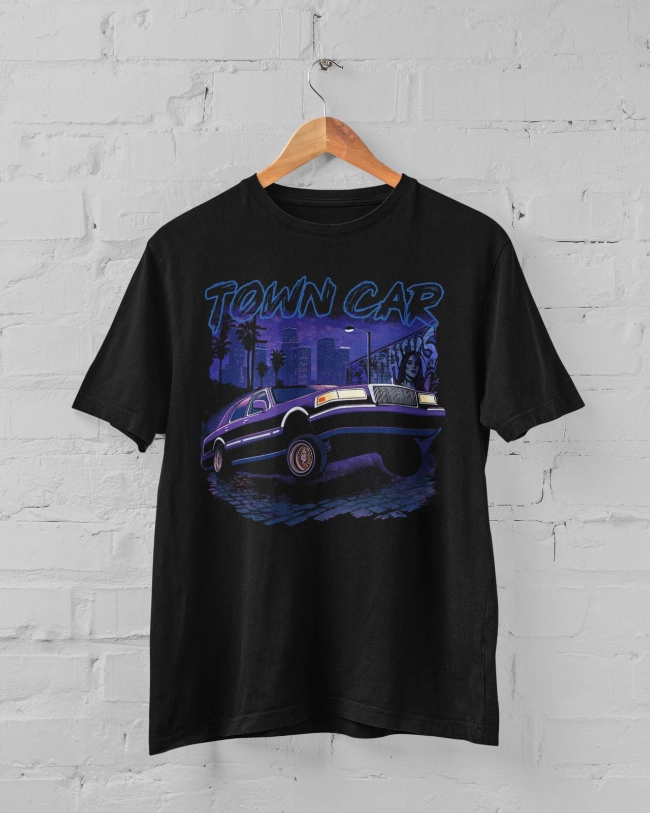 Lincoln Town Car Blue Lowrider Black Tshirt Unisex Cotton Unisex T-shirt, Sweatshirt, Hoodie, Long Sleeve Tee - T-Shirt, Sweatshirt, Hoodie
