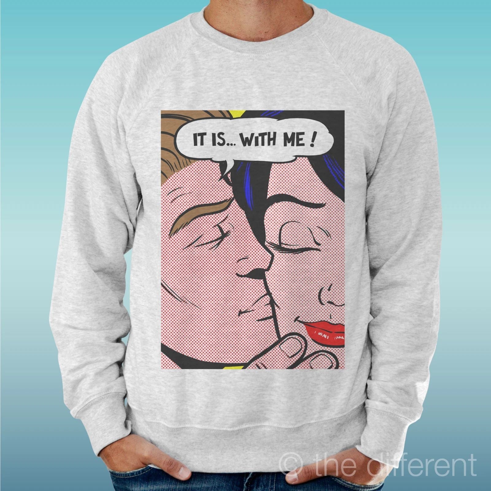 Felpa Man Light Sweater Light Grey " Roy Lichtenstein Art. Love " Unisex T-shirt, Sweatshirt, Hoodie, Long Sleeve Tee - T-Shirt, Sweatshirt, Hoodie