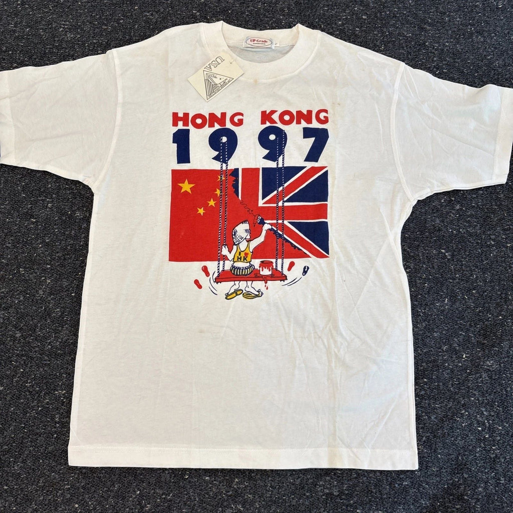 Vintage Dim Sum Shirts Hong Kong 1997 Shirt Mens Large White Flag Graphic Tee Unisex T-shirt, Sweatshirt, Hoodie, Long Sleeve Tee - T-Shirt, Sweatshirt, Hoodie
