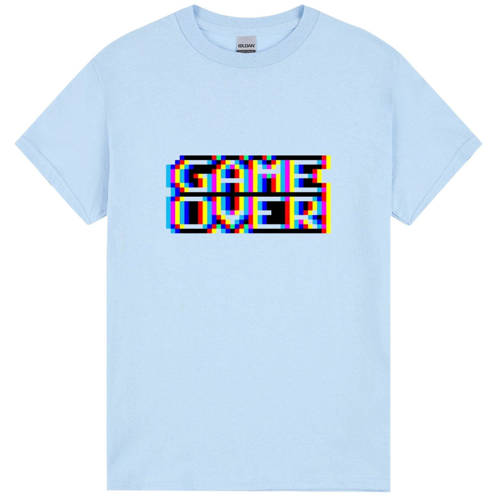 Game Over Gaming Funny Gamer Retro Light Blue Mens T Shirt Tee Top Unisex T-shirt, Sweatshirt, Hoodie, Long Sleeve Tee - T-Shirt, Sweatshirt, Hoodie