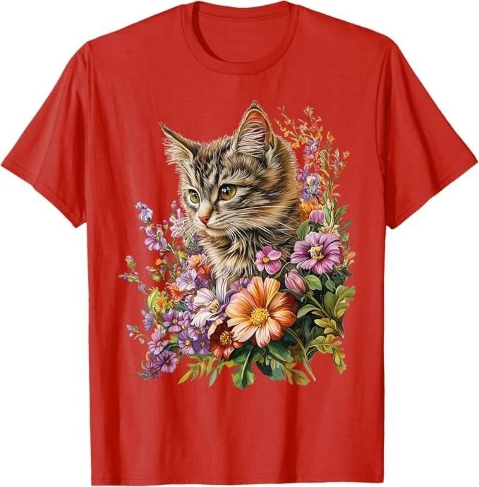 Cat Flower Floral Cute Kitten Graphic Men Women Kids T-Shirt Unisex T-shirt, Sweatshirt, Hoodie, Long Sleeve Tee - T-Shirt, Sweatshirt, Hoodie