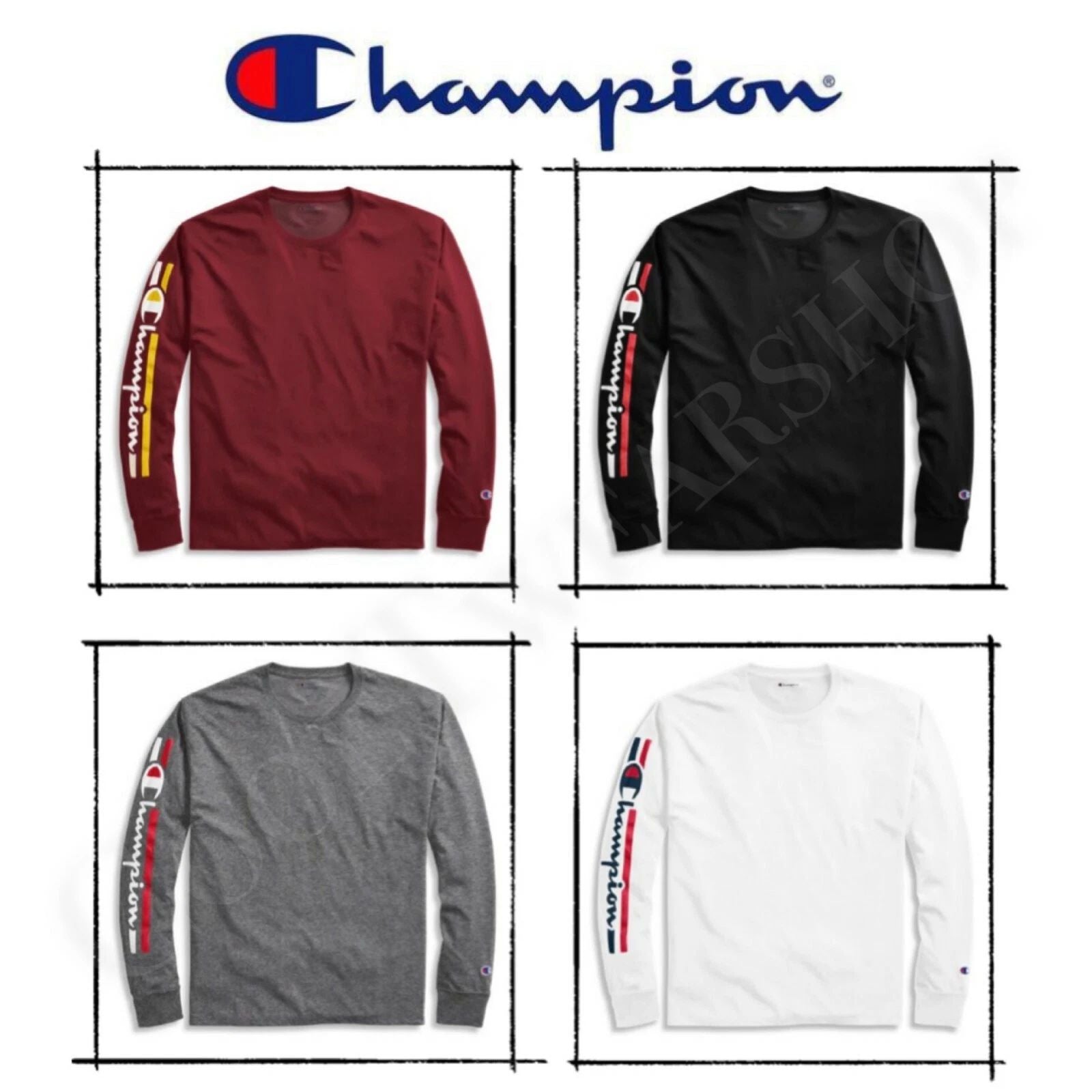 New Authentic Champion Men Jersey Long Sleeves T-Shirt Vertical Logo GT78H Unisex T-shirt, Sweatshirt, Hoodie, Long Sleeve Tee - T-Shirt, Sweatshirt, Hoodie