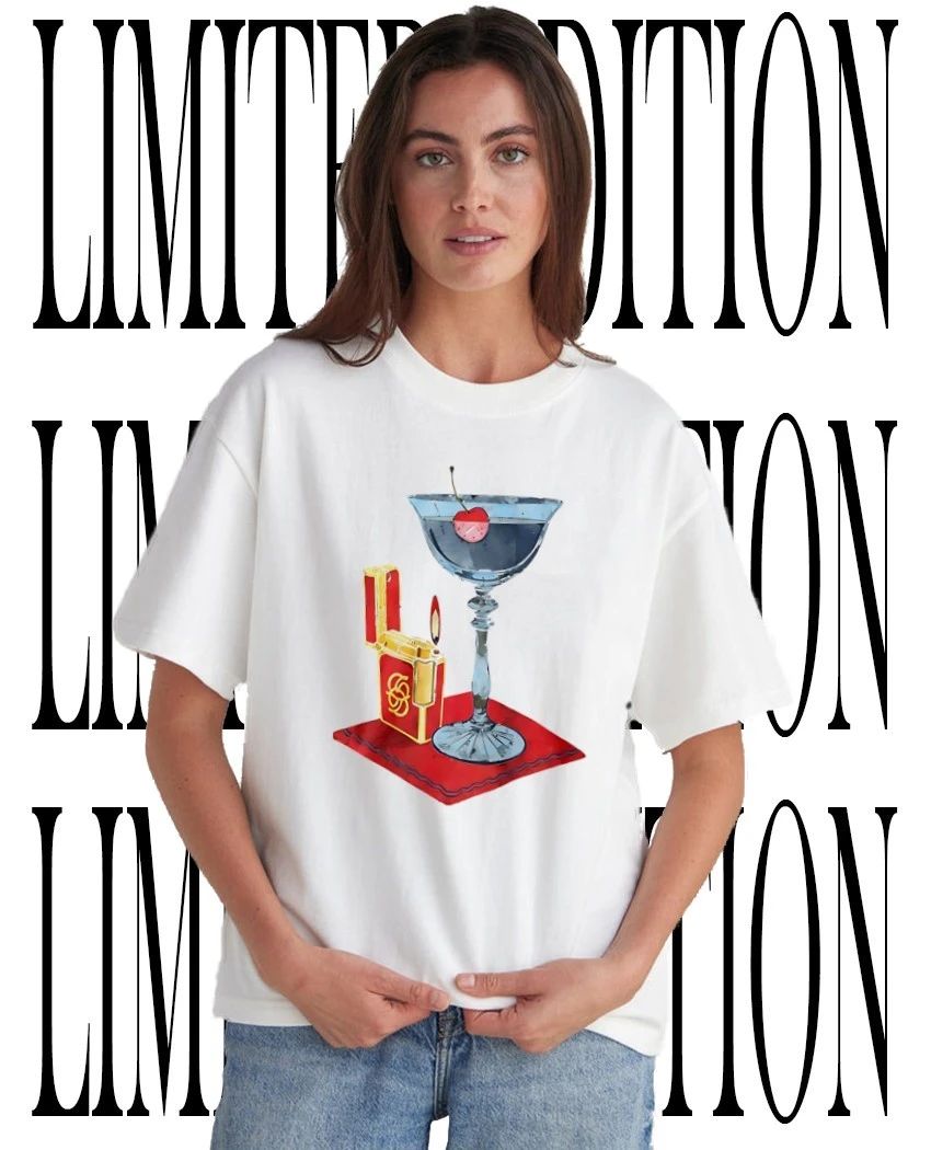 Cocktail Glass with Cherry and Lighter Illustration shirt Unisex T-shirt, Sweatshirt, Hoodie, Long Sleeve Tee - T-Shirt, Sweatshirt, Hoodie