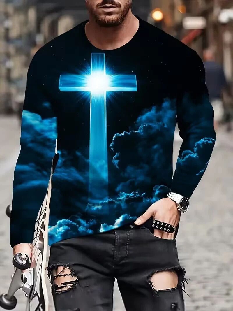 T Shirt Christian Cross Cloud Blue Black Fashion Trendy Men Long Sleeve T-Shirt Unisex T-shirt, Sweatshirt, Hoodie, Long Sleeve Tee - T-Shirt, Sweatshirt, Hoodie