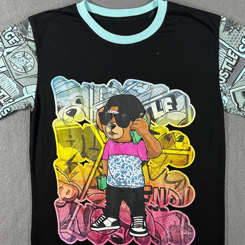 Vibes Men T-Shirt Cotton Blend Small Streetwear Graffiti Bear Comic Sleeve Black Unisex T-shirt, Sweatshirt, Hoodie, Long Sleeve Tee - T-Shirt, Sweatshirt, Hoodie