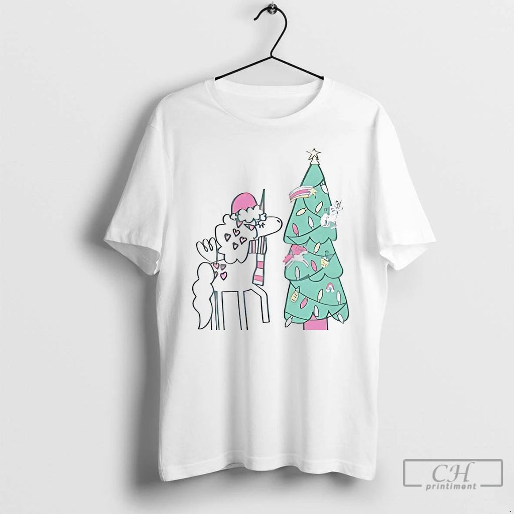 Classic Unicorn Decorating Christmas Tree Holiday Magic White T Shirts Unisex T-shirt, Sweatshirt, Hoodie, Long Sleeve Tee - T-Shirt, Sweatshirt, Hoodie
