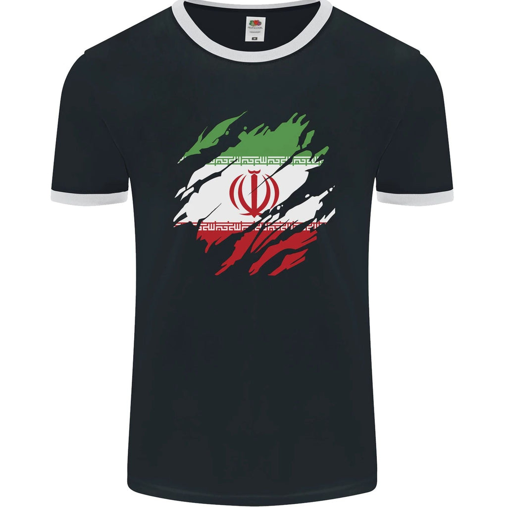 Torn Iran Flag Iranian Day Football Mens Ringer T-Shirt FotL Unisex T-shirt, Sweatshirt, Hoodie, Long Sleeve Tee - T-Shirt, Sweatshirt, Hoodie
