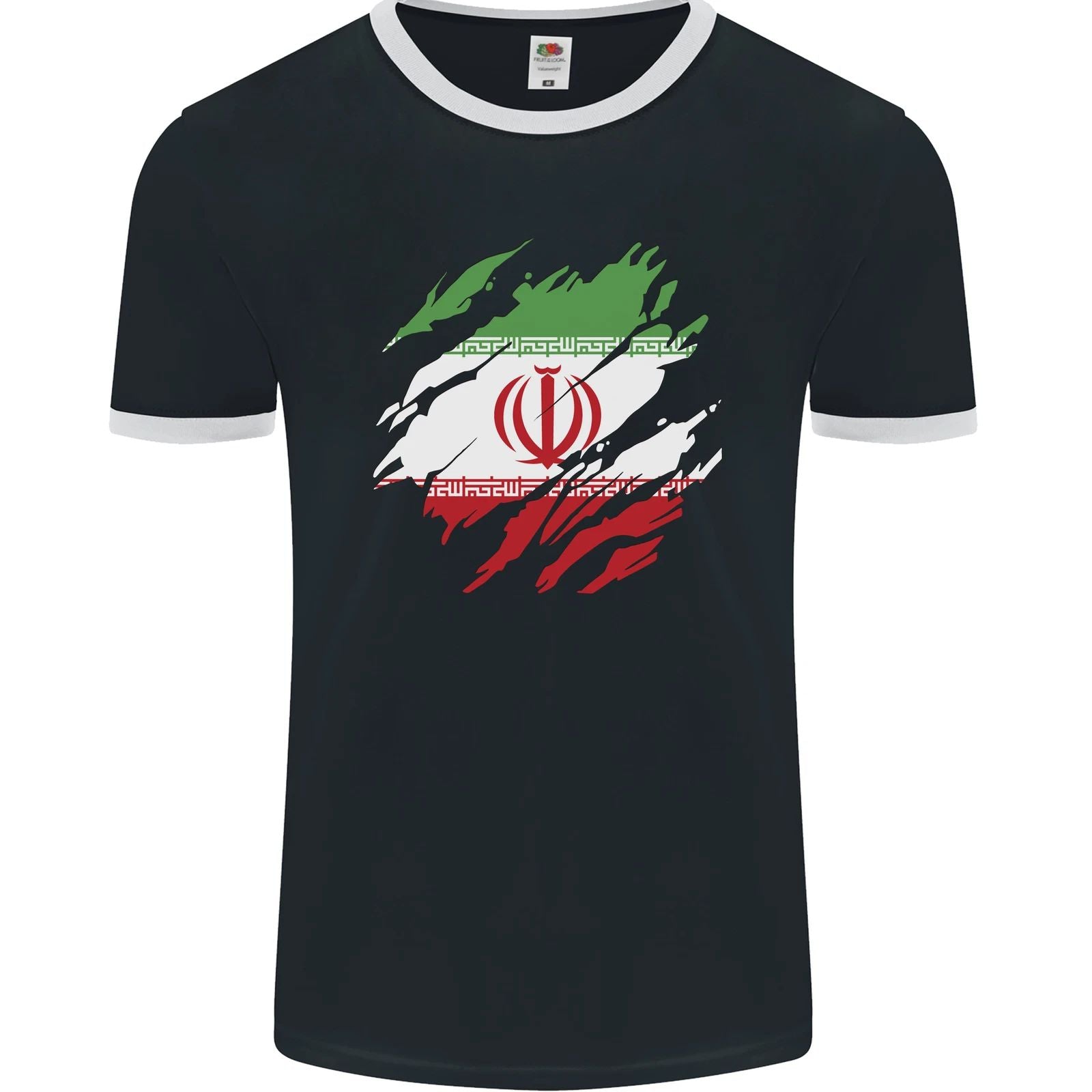 Torn Iran Flag Iranian Day Football Mens Ringer T-Shirt FotL Unisex T-shirt, Sweatshirt, Hoodie, Long Sleeve Tee - T-Shirt, Sweatshirt, Hoodie