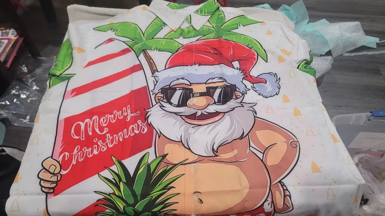 XL MENS MERRY CHRISTMAS SANTA WITH SURF BOARD TROPICAL G13 Unisex T-shirt, Sweatshirt, Hoodie, Long Sleeve Tee - T-Shirt, Sweatshirt, Hoodie