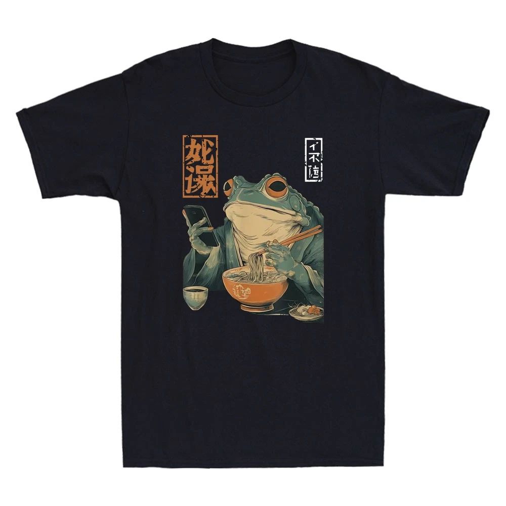 Grumpy Frog Eat Ramen And Scroll Phone Funny Japanese Art Vintage Men's T-Shirt Unisex T-shirt, Sweatshirt, Hoodie, Long Sleeve Tee - T-Shirt, Sweatshirt, Hoodie