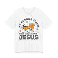 Unisex Wrapped in Jesus T-shirt My Morning Starts with Coffee and Jesus . Unisex T-shirt, Sweatshirt, Hoodie, Long Sleeve Tee - T-Shirt, Sweatshirt, Hoodie