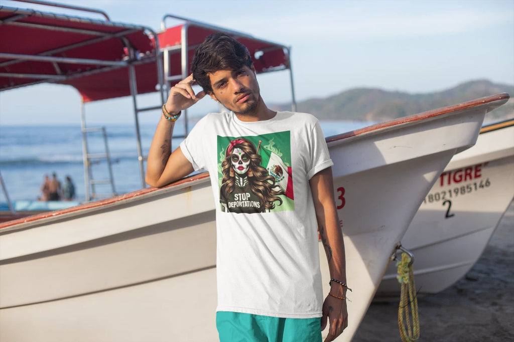 Custom graphic T-Shirt Stop Deportation Design LG WH Unisex T-shirt, Sweatshirt, Hoodie, Long Sleeve Tee - T-Shirt, Sweatshirt, Hoodie