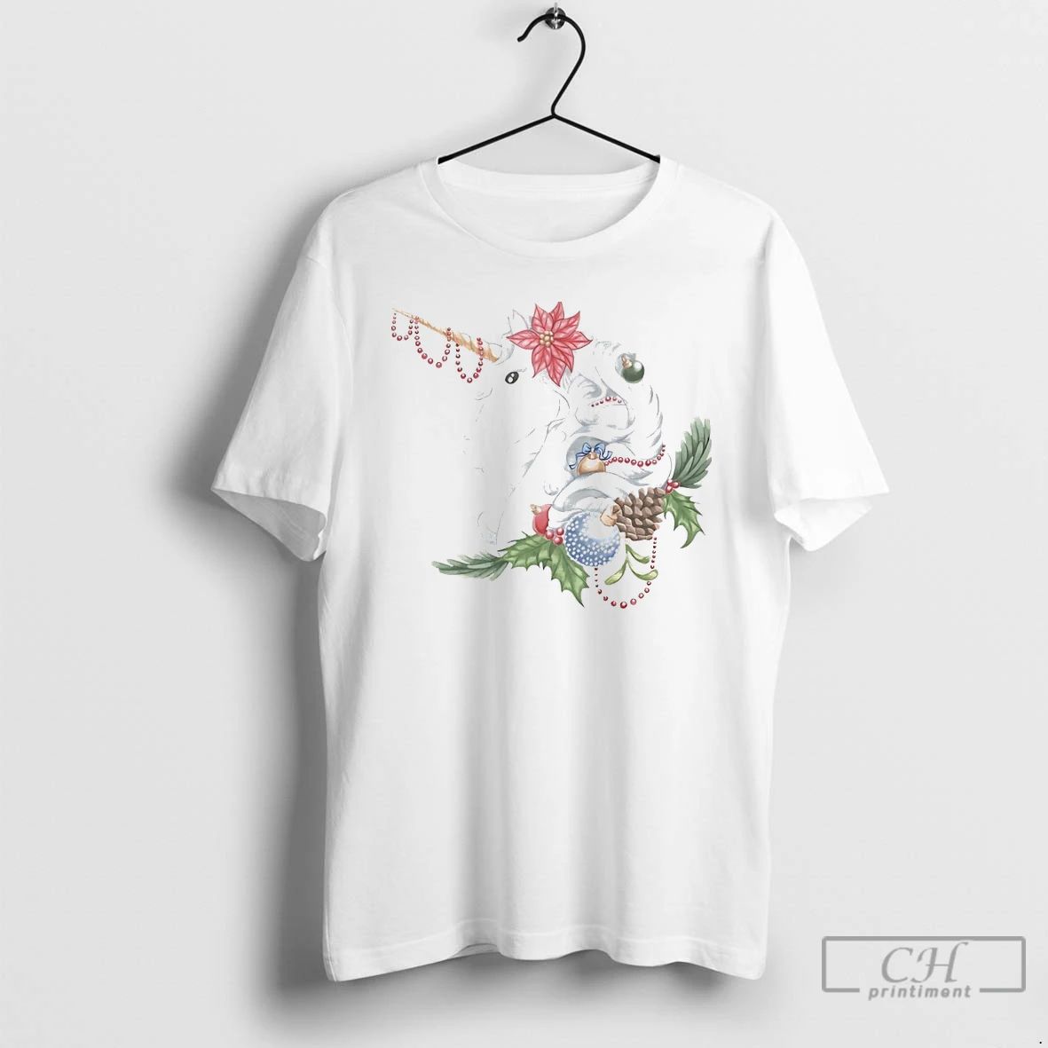 Classic Unicorn Poinsettia Elegant Christmas White T Shirts Unisex T-shirt, Sweatshirt, Hoodie, Long Sleeve Tee - T-Shirt, Sweatshirt, Hoodie