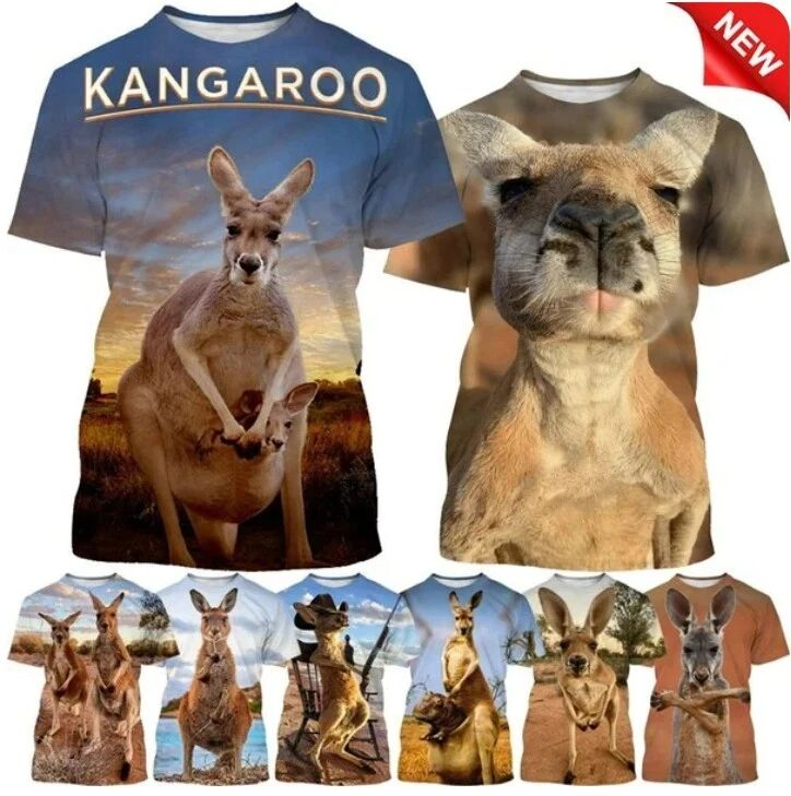 Summer Kangaroo Round Neck 3D Print Women Men Short Sleeve T-shirt Tops Casual Unisex T-shirt, Sweatshirt, Hoodie, Long Sleeve Tee - T-Shirt, Sweatshirt, Hoodie
