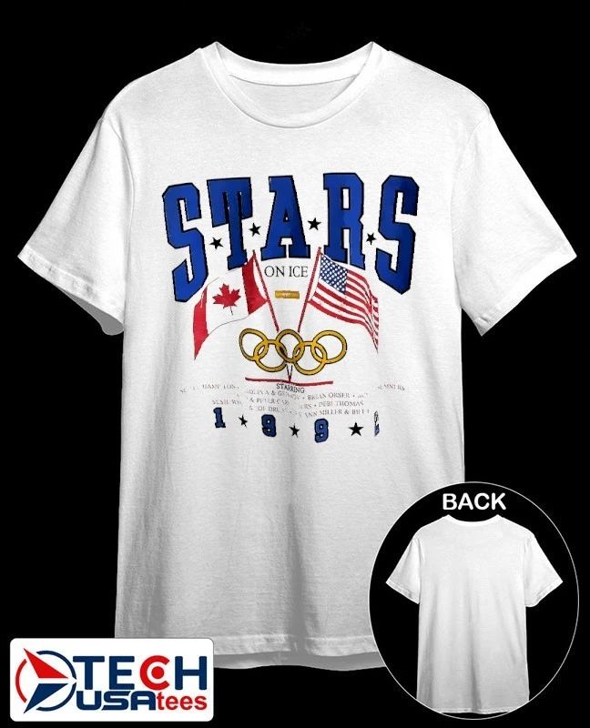 Stars on ICE Olympic 1992 Canada vs USA flags shirt Unisex T-shirt, Sweatshirt, Hoodie, Long Sleeve Tee - T-Shirt, Sweatshirt, Hoodie