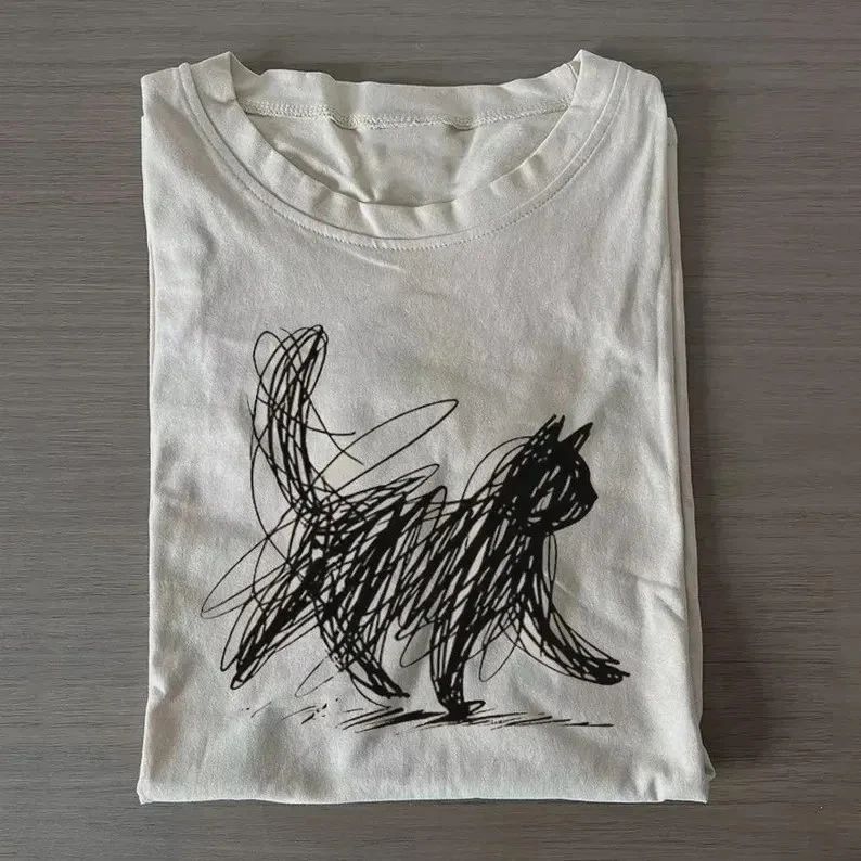 Abstract Cat Line Art Shirt | Minimalist Scribble Cat T-Shirt | Modern Sketch An Unisex T-shirt, Sweatshirt, Hoodie, Long Sleeve Tee - T-Shirt, Sweatshirt, Hoodie