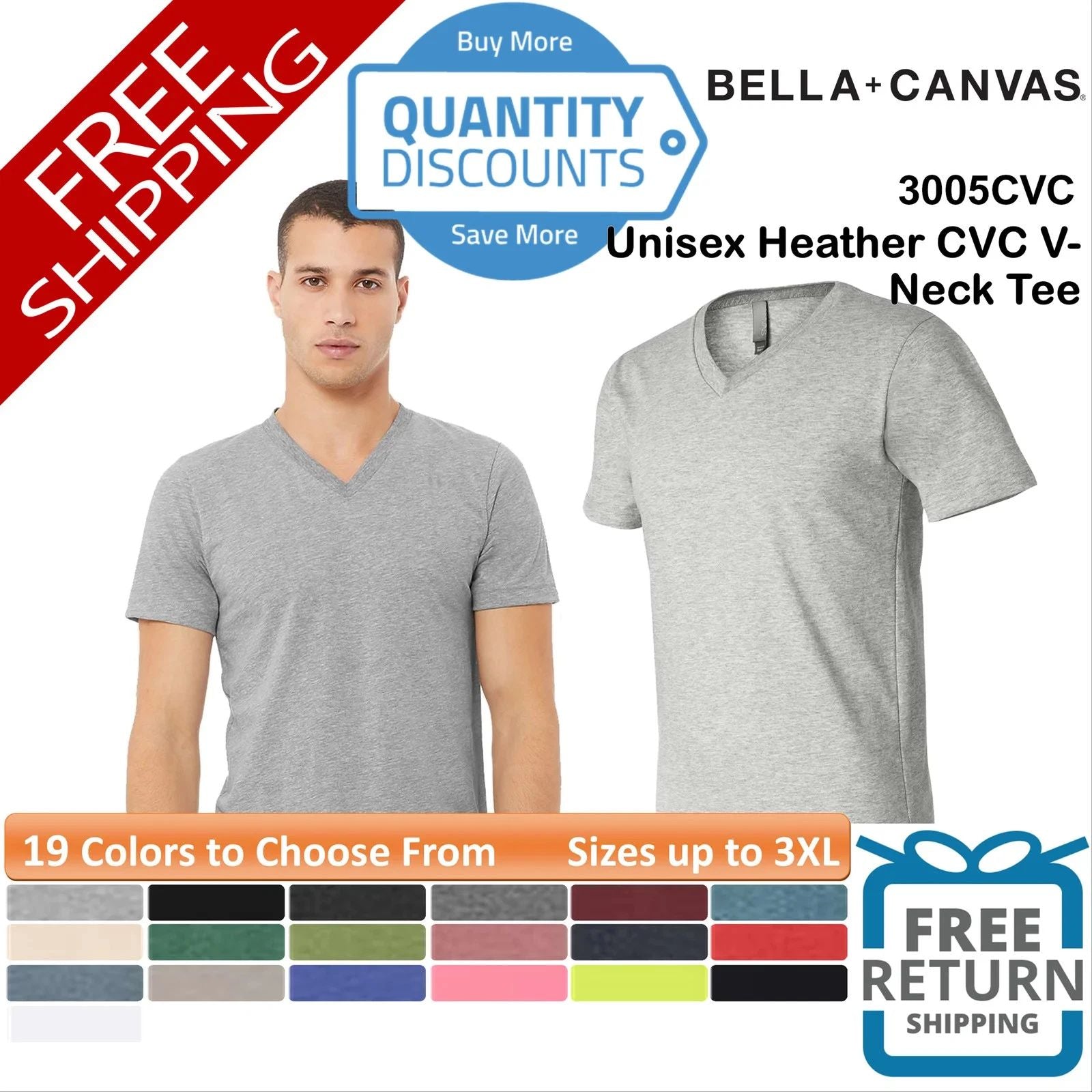 BELLA + CANVAS Unisex Heather CVC V-Neck Tee Shirt Up To 3XL 3005CVC Unisex T-shirt, Sweatshirt, Hoodie, Long Sleeve Tee - T-Shirt, Sweatshirt, Hoodie