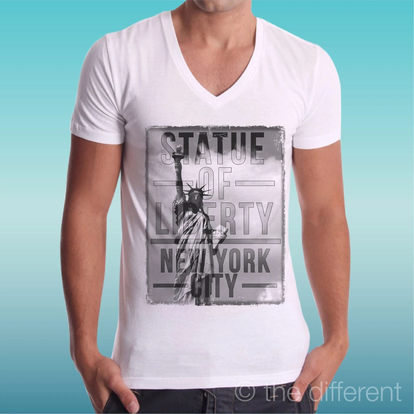 T-shirt Man V Neck " Statue Of Liberty' New York " Gift Idea Road To Happiness Unisex T-shirt, Sweatshirt, Hoodie, Long Sleeve Tee - T-Shirt, Sweatshirt, Hoodie