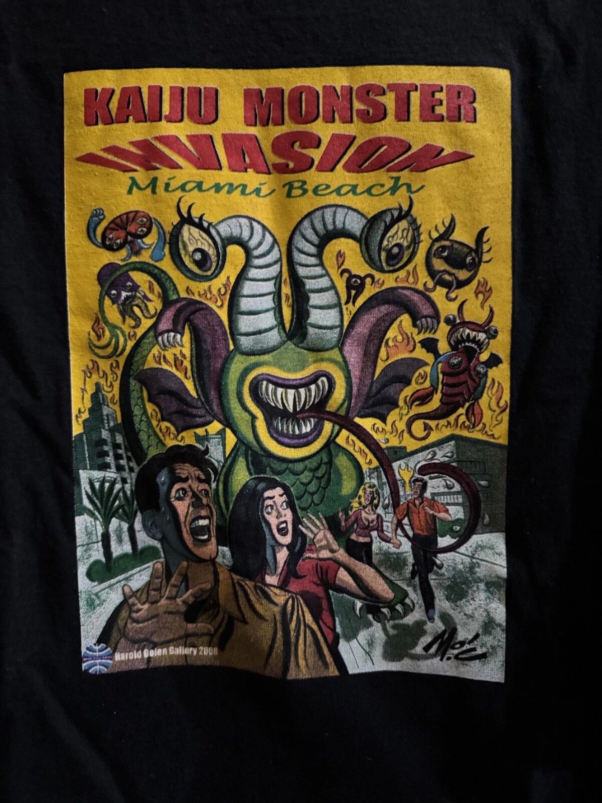 Kaiju Monster invasion sci fi t shirt 2008 Miami Beach art show Unisex T-shirt, Sweatshirt, Hoodie, Long Sleeve Tee - T-Shirt, Sweatshirt, Hoodie