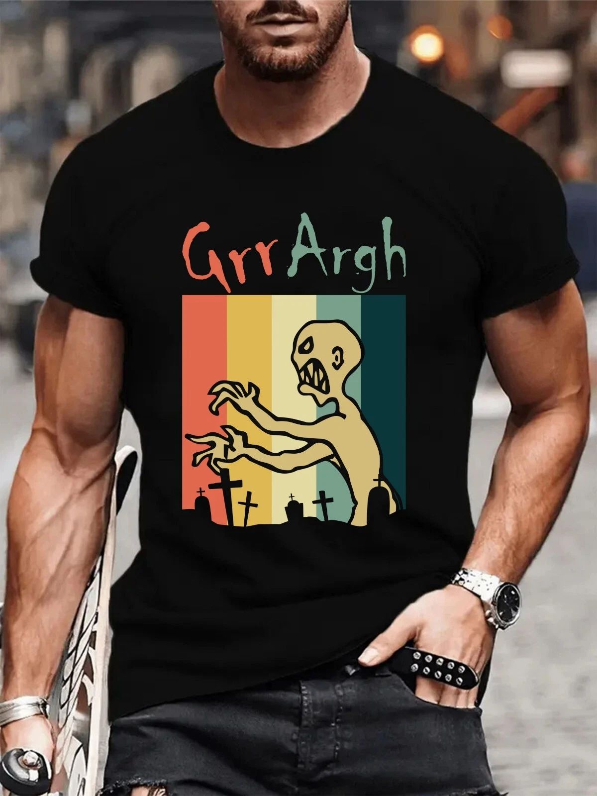 Grr Argh Zombie Vintage T-Shirt Buffy Inspired Halloween Retro Horror Tee Top Unisex T-shirt, Sweatshirt, Hoodie, Long Sleeve Tee - T-Shirt, Sweatshirt, Hoodie