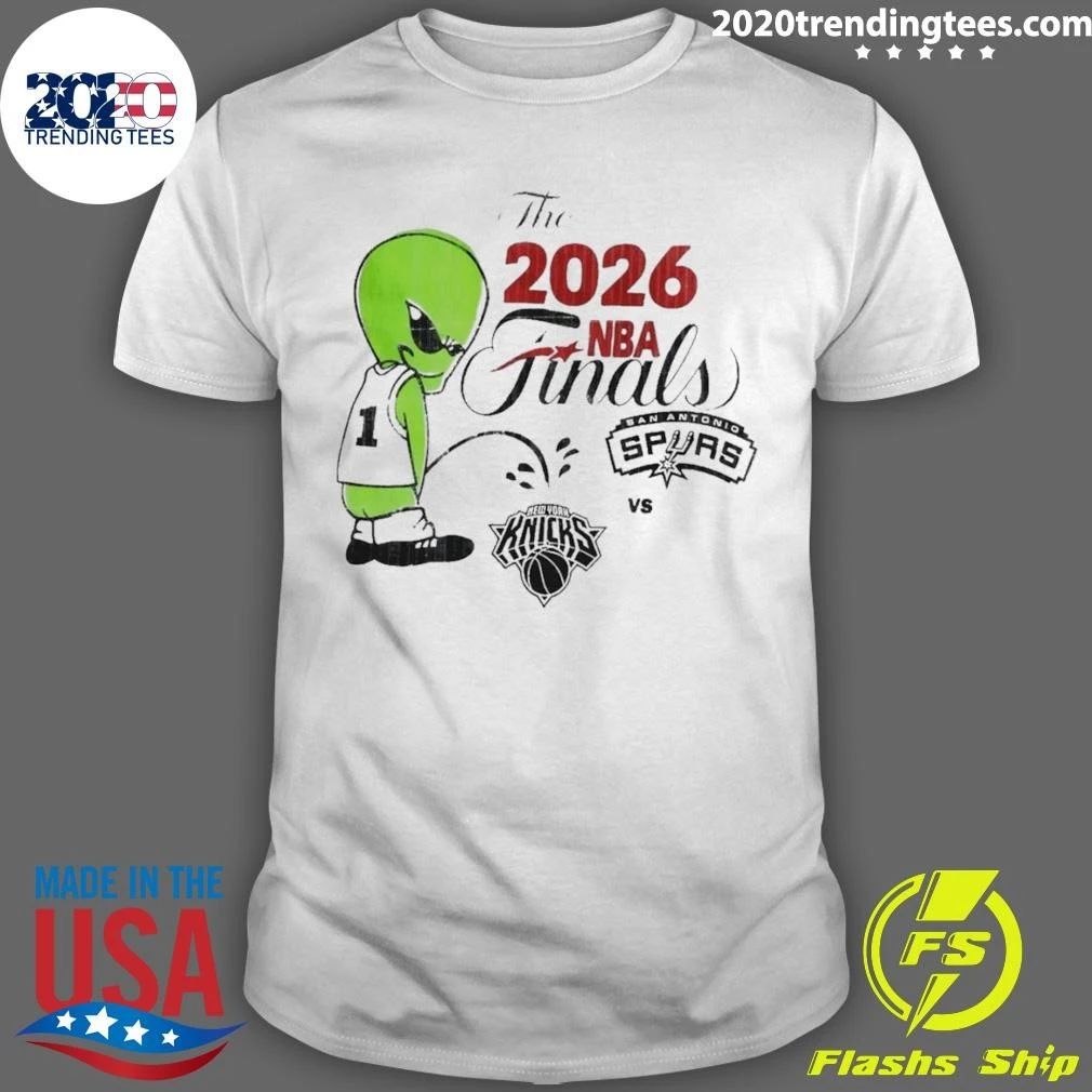 Spurs Vs Knicks Basketball Nba Finals 2026 Alien Peeing On Knicks Logo Funny Shirt Unisex T-shirt, Sweatshirt, Hoodie, Long Sleeve Tee - T-Shirt, Sweatshirt, Hoodie